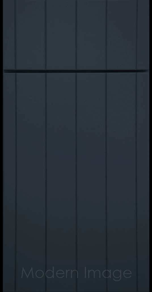 Brooklyn Flat-Panel Cabinet Door with 5 evenly spaced Vertical Grooves, Naval color.